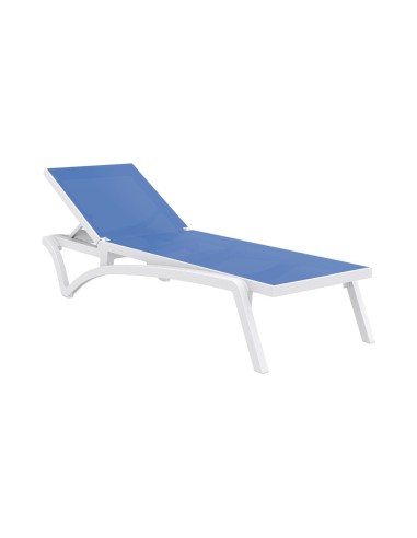 Pacific blanc/bleu - bain de soleil résine incinable avec roulettes assise et dossier toile Batyline